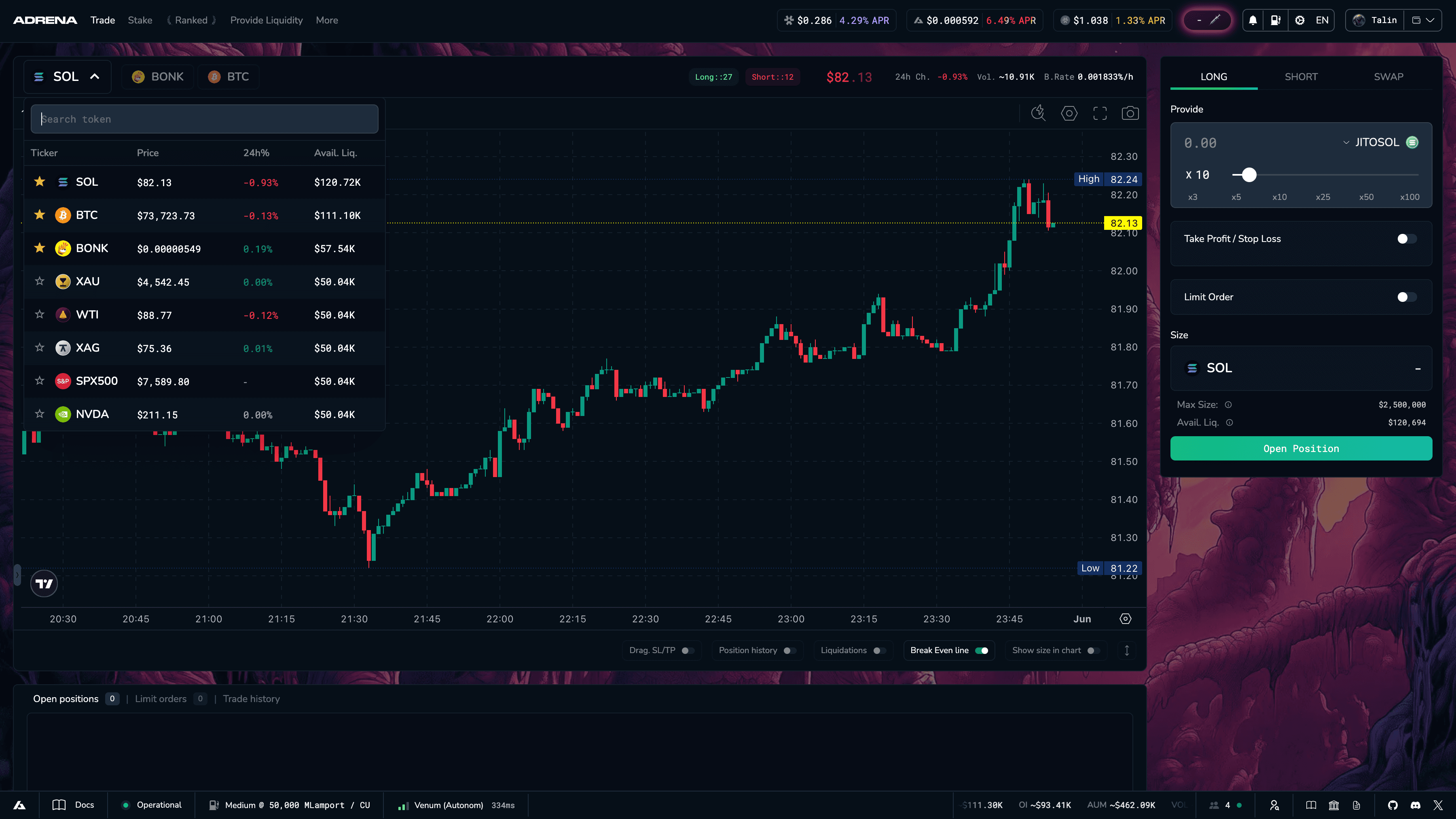 Adrena Trading Screen